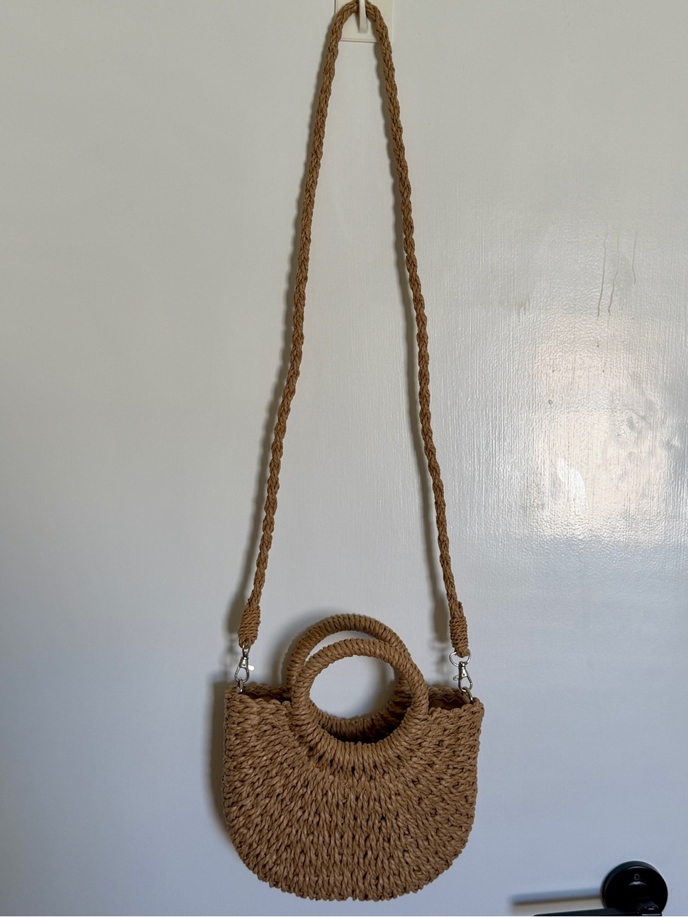 Woven Straw Crossbody Bag in Natural Brown